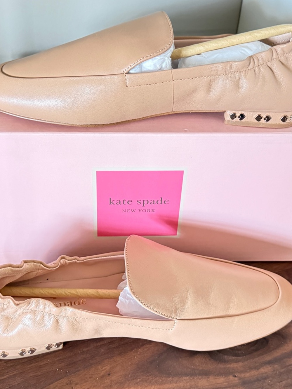kate spade Nude Pebbled Leather Slip-On Loafers